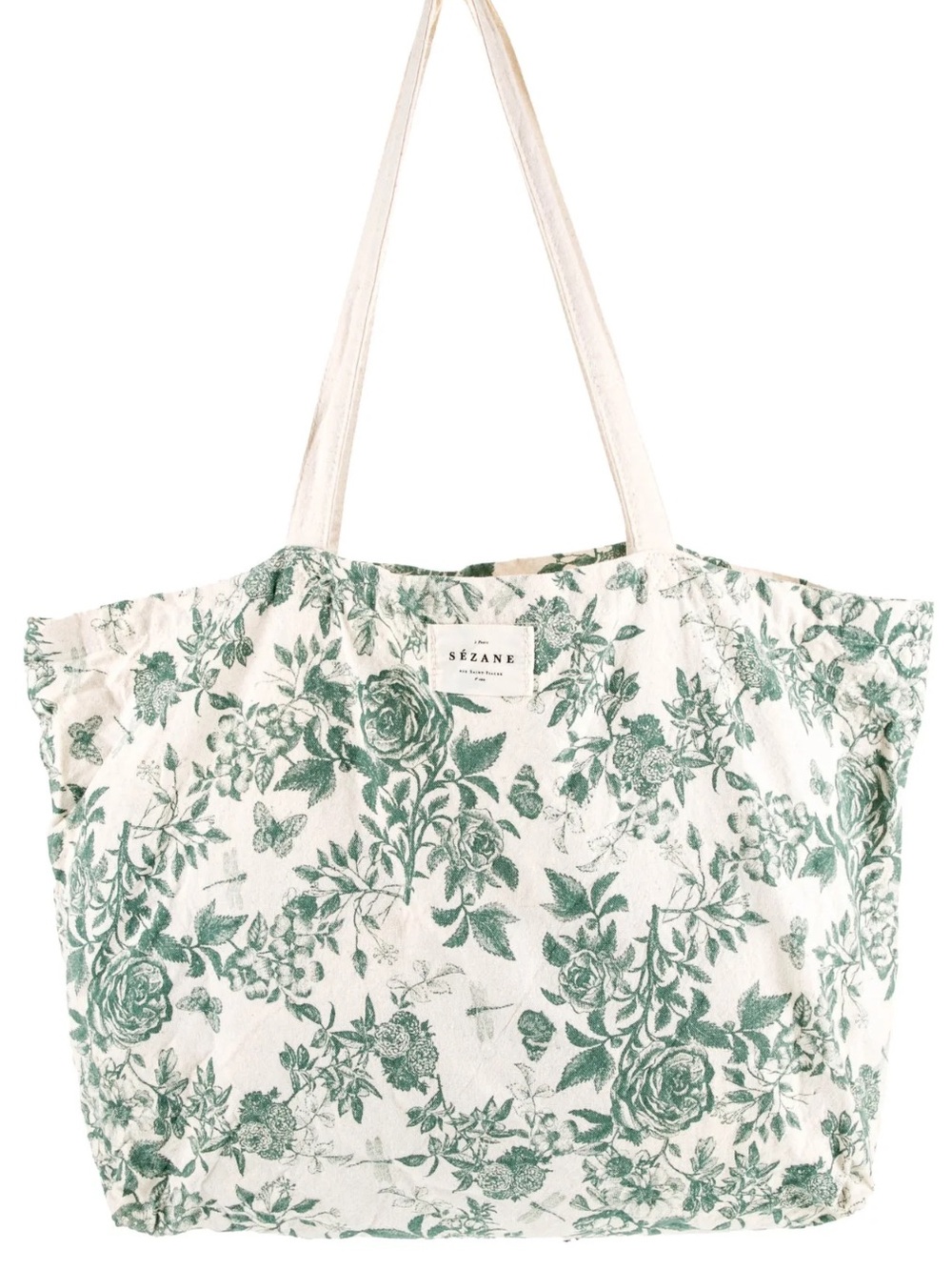 🍋RARE Sezane Green Floral Canvas Tote Bag